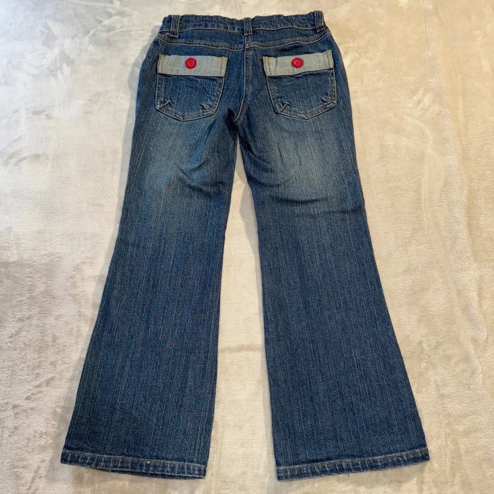 Gymboree Girls Y2K 2007 Apple Sweater Vest and Flare Jeans Set Navy Blue Size 7